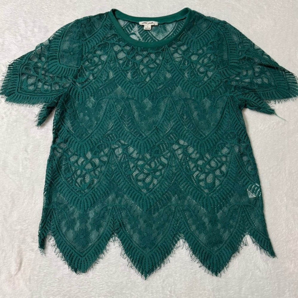 Ultra Pink Lace Women S Green Short Sleeve Sheer Scalloped Eyelash Trim Garden